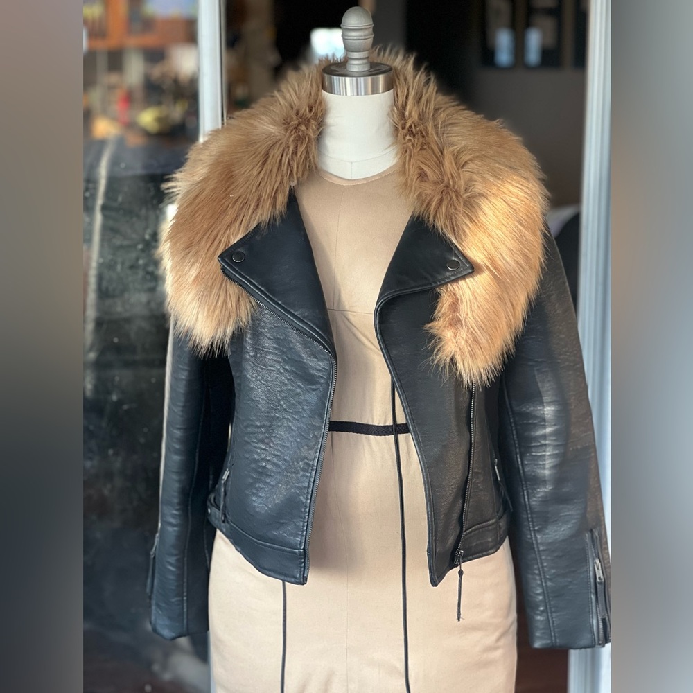 Fur trimmed moto jacket
